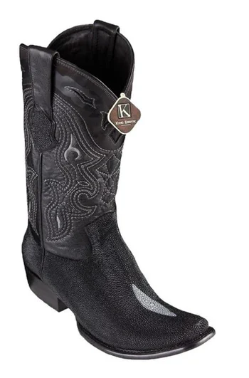 King Exotic Black Genuine Stingray Skin Single Stone Dubai Square Toe Cowboy Boots 4791205