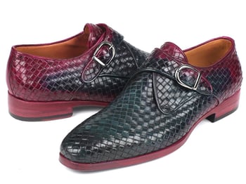 Paul Parkman ''011WN28'' Purple / Green  Genuine Woven Leather Monkstrap Loafers.