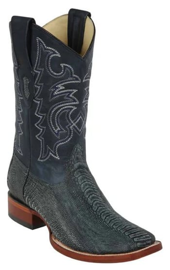 Los Altos Bustic Blue Genuine Ostrich Wide Square Toe Cowboy Boots 8220582