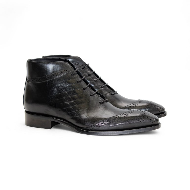 Duca Cognac Python Embossed Calfskin Wingtip Lace-Up Ankle Boots