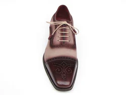 Paul Parkman 024 Burgundy / Beige Genuine Italian Calfskin Captoe Oxford Hand-Painted Shoes