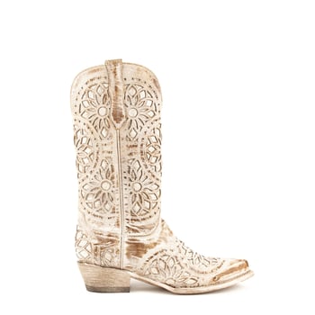 Ferrini Ladies "Mandala" Shabby Chic Brown Full Grain Leather Snipped Toe Cowgirl Boots 81761-10