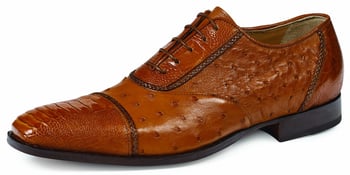 Mauri "Masaccio" 4813 Cognac Genuine Ostrich / Ostrich Leg Lace-up Shoes.