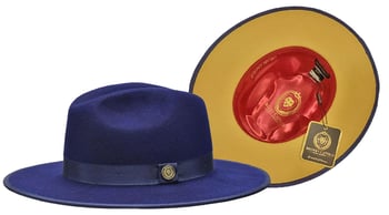 Bruno Capelo Navy Blue / Gold Bottom Australian Wool Fedora Dress Hat MO-208