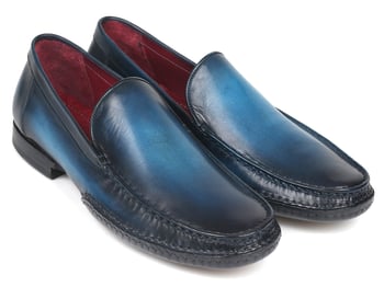 Paul Parkman "MC649-BLU" Blue Genuine Leather Opanka Stitched Moccasins.