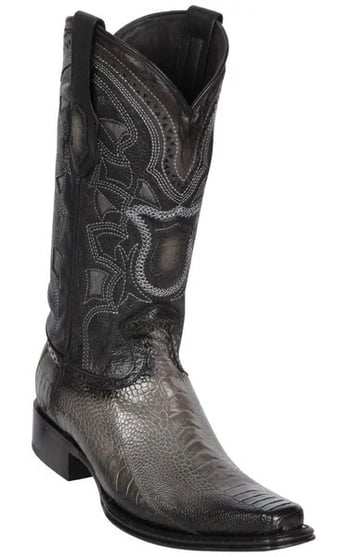 Los Altos Faded Gray Genuine Ostrich Leg Leather European Square Toe Cowboy Boots 760538