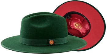 Bruno Capelo Dark Green / Red Bottom Australian Wool Flat Brim Fedora Hat MO-201.