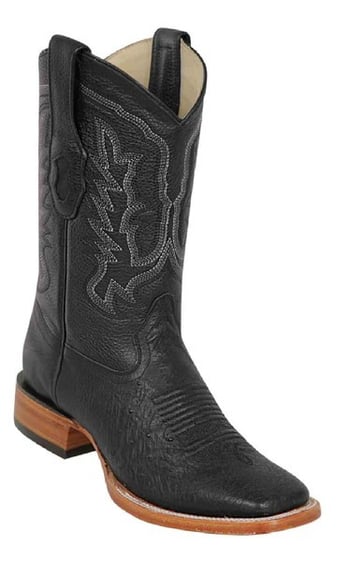 Los Altos Grasso  Black Genuine Smooth Ostrich Leather Wide Square Toe Cowboy Boots 82G79705