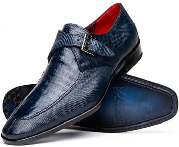 Marco Di Milano "Toluca" Navy Genuine Caiman Crocodile And Lizard Dress Shoes