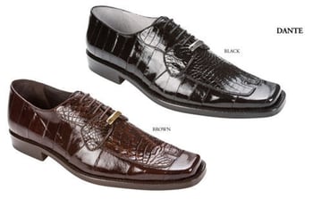 Belvedere Dante 1210 Genuine Eel & Caiman Lace-Up Shoes for Men, Black/Brown