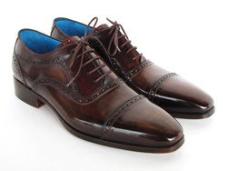 Paul Parkman 024 Brown Genuine Italian Calfskin Captoe Oxford Hand-Painted Shoes