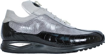 Mauri "Desert" 8727 Light Grey / Medium Grey / Black Genuine All-Over Ostrich Leg Sneakers With Silver Mauri Alligator Head