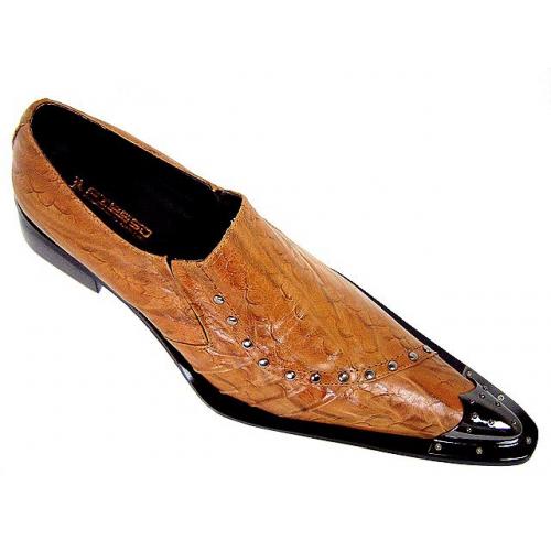 Fiesso FI8033 Men's Brown Pointed-Toe Leather Dress Shoes with Metal Tip
