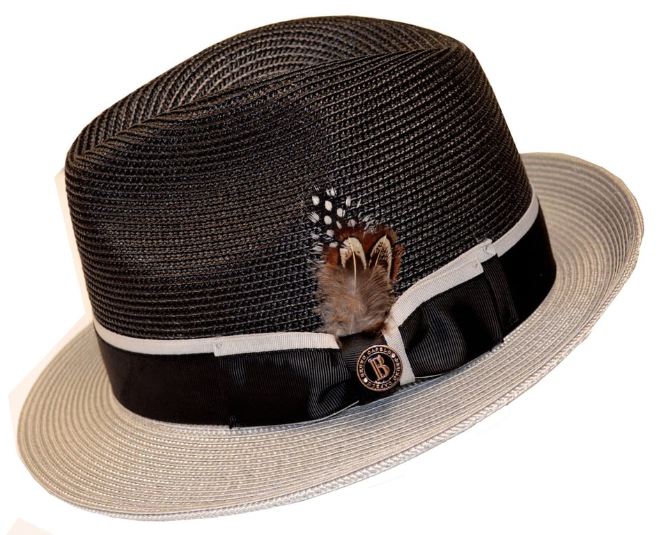 Bruno Capelo Black / Silver Fedora Braided Straw Hat BC-625