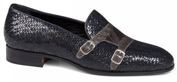 Mauri "4811" Blue Genuine Woven Leather / Grey Ostrich Leg Loafer Shoe.