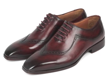 Paul Parkman Dark Bordeaux Genuine Leather Hand-Painted Men's Goodyear Welted Oxford Dress Shoes 35BRD25