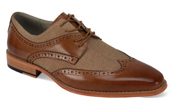Giovanni Nico Tan Calfskin Derby Shoes for Men, Hand-stitched Internal Sole