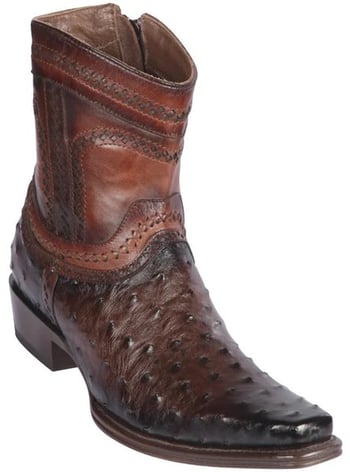 Los Altos Faded Browny Genuine Ostrich skin European Square Toe Low Shaftt Cowboy Boots 76B0316