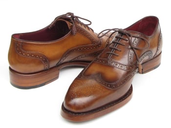 Paul Parkman 027 Tobacco Genuine Leather Wingtip Oxford Goodyear Welted Shoes