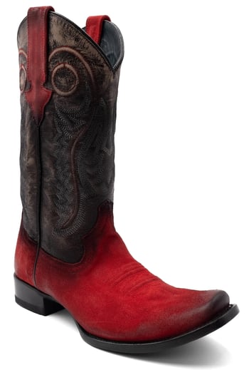 Ferrini "Roughrider" Red Genuine Full Grain Leather Narrow Square Toe Cowboy Boots  14371-22