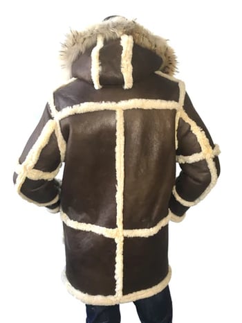 G-Gator 4100 Antique Genuine Sheepskin Shearling Long Toggle Coat Hood Jacket