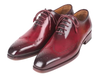 Paul Parkman Bordeaux Burnished Genuine Leather Men's Wingtip Oxford Dress Shoes 84RT83