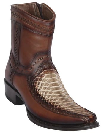 Los Altos  Rustic Brown Genuine Python And Deer Boots Leather  European Square Toe Low Shaft Cowboy Boots 76BF5785