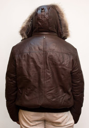 G-Gator Brown Genuine Lambskin Bomber Jacket With Fur Hood 2920.