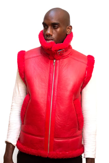 G-Gator #5600 Red Sheepskin Zip Buckle Collar Vest