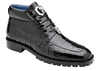 Belvedere "Gallardo" Black Genuine Crocodile Tractor Sole Ankle Boots.