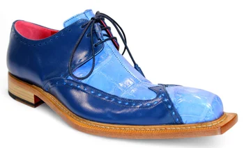 Fennix Italy "Harry" Light Blue / Navy Genuine Alligator / Leather Derby Shoes.