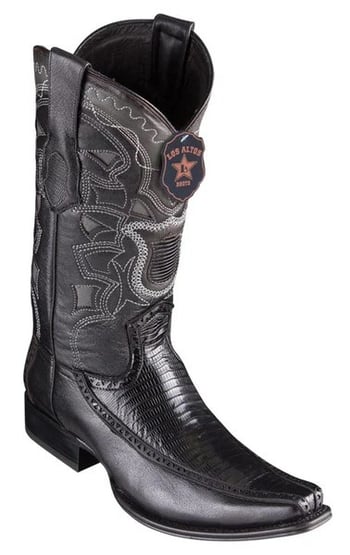 Los Altos Black Genuine Ring Lizard With Deer Sides European Square Toe Cowboy Boots 76F0705