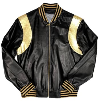 G-Gator 1015 Black Gold Lambskin Leather Varsity Baseball Jacket Lightweight