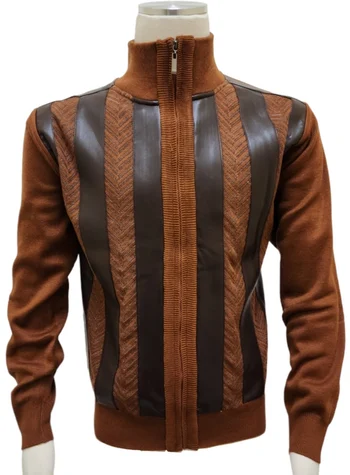 Bagazio Cognac / Brown PU Leather / Knitted Zip-Up Sweater BM2052