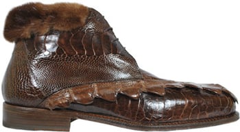 Mauri "Cinema" 4451 Sport Rust Genuine Ostrich Leg / Hornback Crocodile With Mink Fur Lining Boots