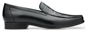 Belvedere Gosto Black Caiman Crocodile & Calf Leather Dress Loafer