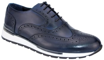 Duca Di Matiste "Barletta" Navy Blue Genuine Italian Calfskin Leather Lace-Up Sneakers.