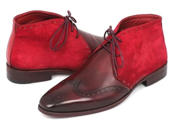 Paul Parkman ''CK51-BRD'' Burgundy Genuine Suede / Leather Chukka Boots.