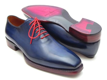 Paul Parkman 044CR Navy Blue Genuine Leather Hand-Painted Oxford Shoes