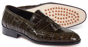 Mauri "Bramante" 4839 Olive Genuine Baby Crocodile / Body Alligator Loafer Shoes.