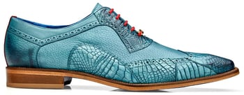 Belvedere "Roberto" Antique Aqua Genuine American Alligator / Calf Wingtip Oxford Shoes B16.