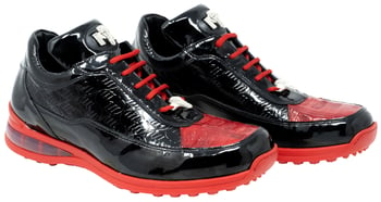 Mauri "King" 8900/2 Red / Black Genuine Embossed Calfskin / Crocodile Sneakers With Silver Alligator Head And Air Bubble Sole.