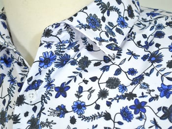 Sangi by Bassiri White / Navy / Blue Floral Print Long Sleeve Casual Shirt S1042