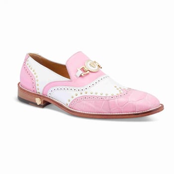 Mauri "3092" White & Taste of Berry Genuine Alligator / Calf-Skin Leather Loafer Shoes.