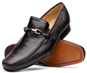 Marco Di Milano Fabro Brown Genuine Lizard Loafer Men's, Handmade Hand-stitched