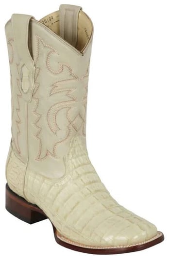 Los Altos Whiter White Genuine Caiman Hornback Leather Wide Square Toe Cowboy Boots 8220104