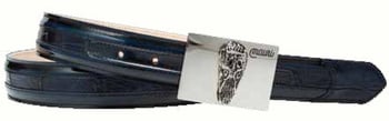 Mauri "100/35" Wonder Blue Genuine Alligator Hand-Painted Dover Brush Off Leather Belt