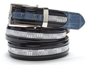 Mauri "100/35" White/ Navy / Caribbean Blue Genuine Patend / Crocodile / Signature Fabric Belt