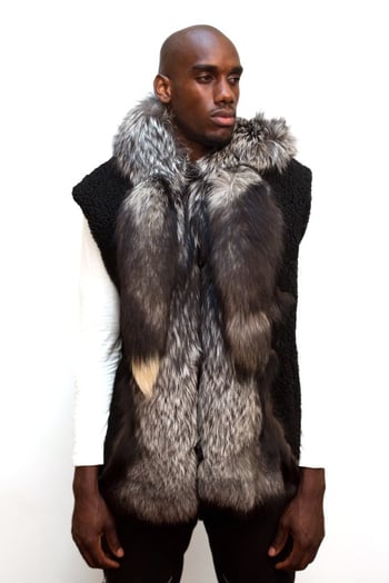 G-Gator Black Mouton Sheepskin Vest With Hood / Genuine Fox Fur 6500.