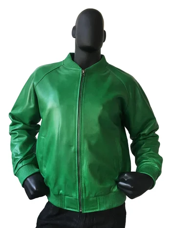 G-Gator Kelly Green Genuine Lambskin Leather Baseball Varsity Bomber Jacket 1051.